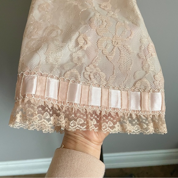 Vintage Odette Barsa Peach Cropped Lace Satin Trim Bolero Shawl Bed Jacket - S/M - Picture 5 of 9